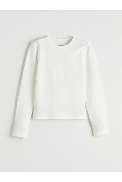LC Waikiki Ecru Crew Neck Long Sleeve Girls' T-Shirt