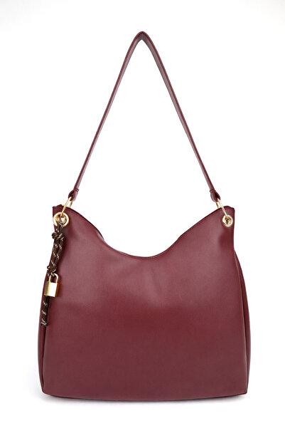 NOTHING Kadın Desensiz Bordo Charm Detaylı Fermuar Kapamalı El ve Omuz Çantas...