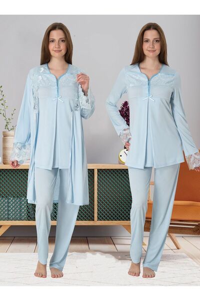 Effortt Dvina Maternity Dressing Gown and Long Sleeve Pajama Set - 3-Piece Se...