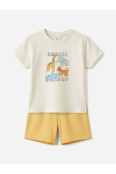 LC Waikiki Ecru Baby Boy Printed T-Shirt and Shorts