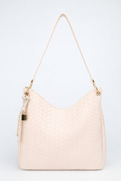 NOTHING Kadın Örgülü Krem Charm Detaylı Fermuar Kapamalı El ve Omuz Çantası Toli