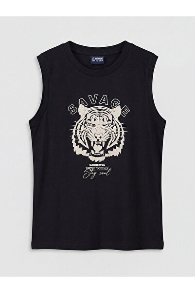 LC Waikiki Meral Collection Black Crew Neck Printed Boys' Tank Top