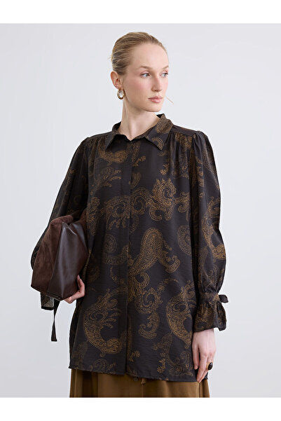 LC Waikiki Nevavm Patterned Gathered Oversize Women's Shirt Tunic with a Diff...