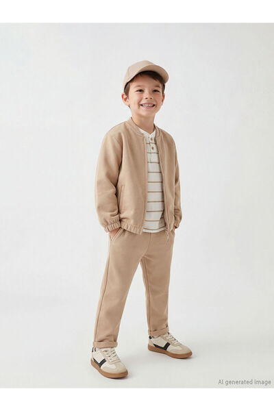 LC Waikiki Meral Collection Beige Crew Neck Boys' Set 3-Piece