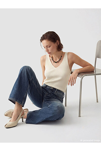 LC Waikiki مجموعة إلسيفا: بنطلون جينز نسائي واسع الساق بلون النيلي