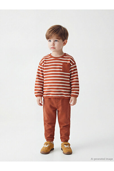 LC Waikiki Meral Collection Brown Baby Boy Sweatshirt and Sweatpants Set