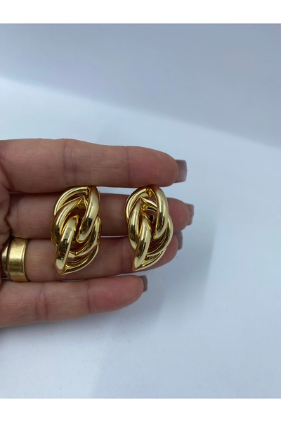 Kadın Altın Kaplama Vintage Geçmeli Halka Küpe - Gold