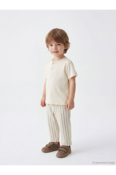 LC Waikiki Meral Collection Ecru Baby Boy Linen Look T-Shirt and Pants
