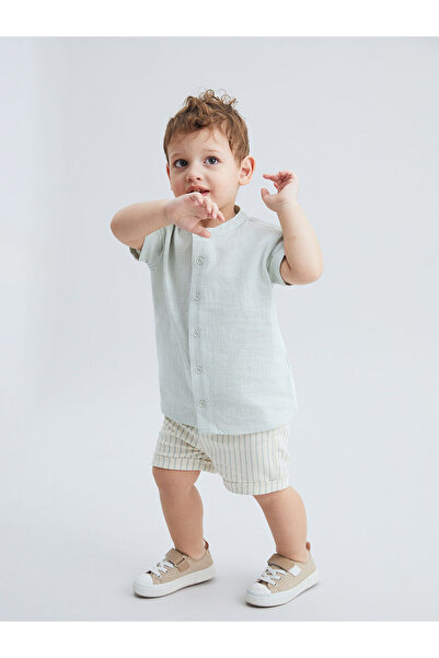 LC Waikiki Nevavm Cotton Baby Boy Shirt and Shorts 2-Piece Set with Differenc...
