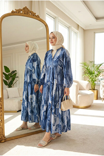 Kirazca Butik Kadın Renkli Desenli Yazlık Tesettür Uzun Elbise