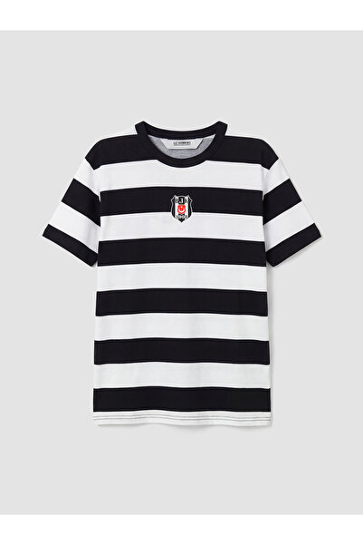 LC Waikiki Black Crew Neck Beşiktaş Printed Boys' T-Shirt