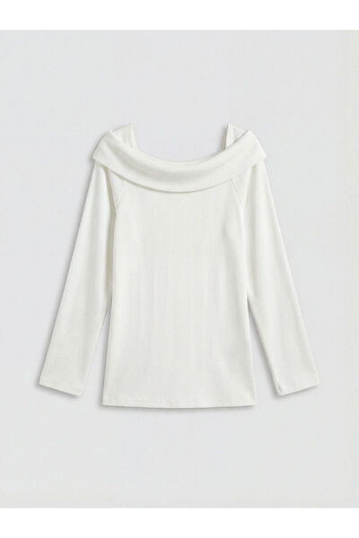 LC Waikiki Djevojačka majica sa dugim rukavima i lađastim izrezom u boji krem