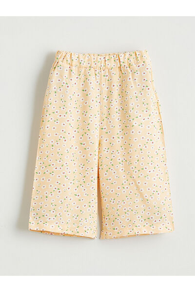 LC Waikiki مجموعة إلسيفا بنطلون بناتي أصفر بخصر مطاطي ونقشة زهور