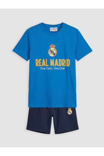 LC Waikiki Μπλε μπλουζάκι και σορτς για αγόρια με στάμπα της Ρεάλ Μαδρίτης