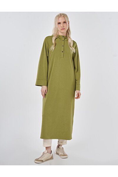 Kayra Kapüşon Detaylı Modal Uzun Tunik Matcha Yeşili