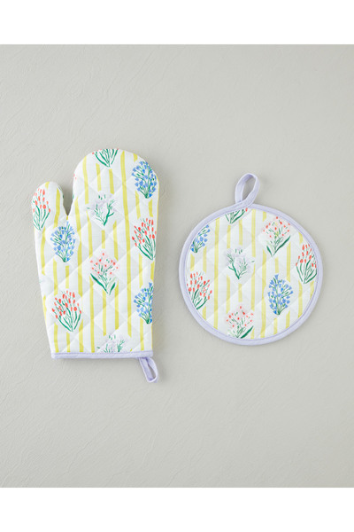 English Home Garden Petals 2'li Fırın Eldiveni ve Tutacak Seti Sarı