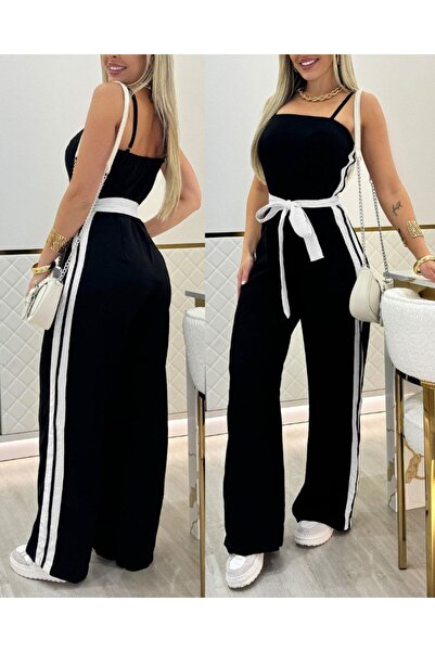 MODA ZERAFİNA Kadın Ip Askılı Straplez Belden Kuşaklı Viskon Iki Iplik Tulum