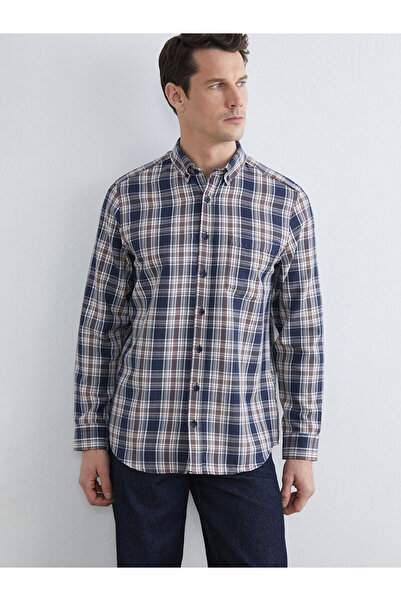 LC Waikiki Meral Collection Burgundy Regular Fit Long Sleeve Plaid Dobby Men'...