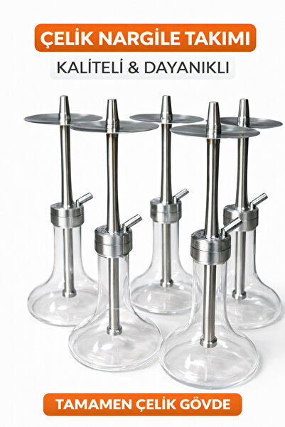 Han Tobacco Çelik Nargile Takımı 40 cm Tam Set – Paslanmaz Çelik Gövde, Silik...