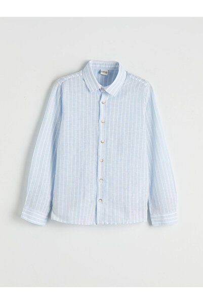 LC Waikiki Meral Collection Blue Striped Linen Blend Boys' Shirt