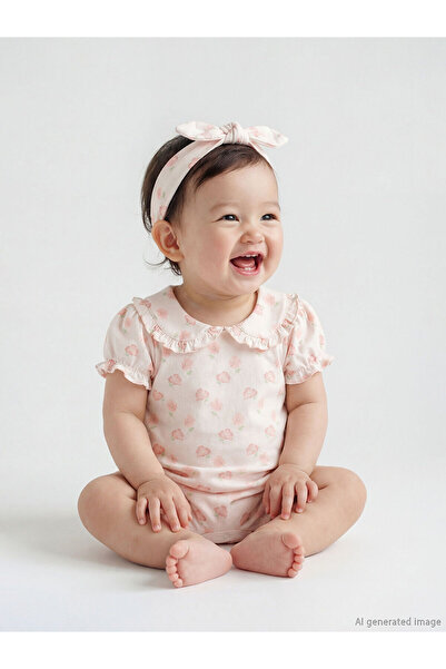 LC Waikiki مجموعة إلسيفا: بدلة وردية مزينة بالزهور للفتيات الصغيرات مع عصابة رأس