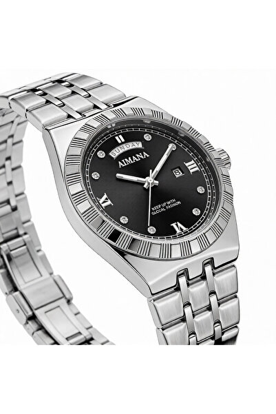 AIMANA Men's Wristwatch: Stainless Steel Case Diamond Accents, Day-Date Funct...