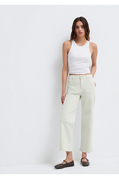 Mavi Yeşil Çizgili Ekru Pantolon 1011161-85171
