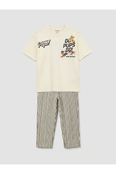 LC Waikiki تي شيرت وبنطلون للأولاد من مجموعة ميرال باللون البيج برقبة دائرية ...