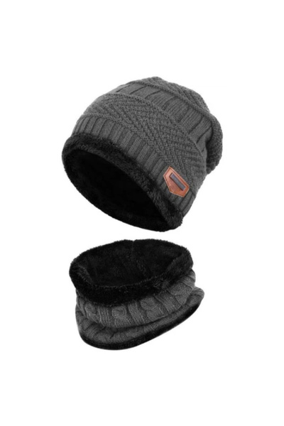 ENAR 2-Piece Thick Hat Scarf Gray