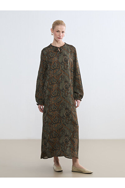 LC Waikiki Peak New Season Tie-Detail Collar Patterned Dress