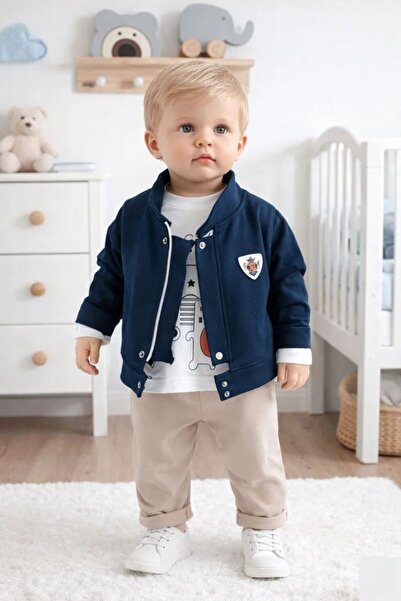 MiniElegans We Are Armalı Ceketli 3'lü % 100 Pamuk Erkek Bebek Takımı