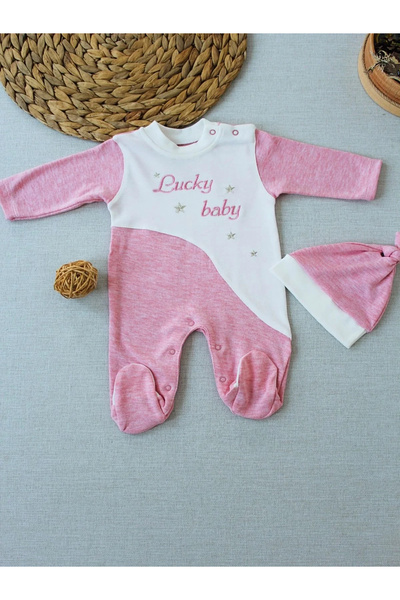 Skygo 0-3 3-6 Months Lucky Baby Embroidered Pink Girl Baby Romper with Stripe...