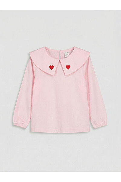LC Waikiki Pembe Bebe Yaka Nakışlı Kız Bebek Uzun Kollu Tişört