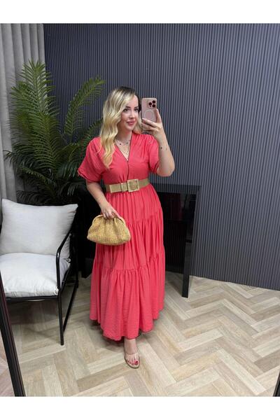 Byelifdursun Emma Orj Marka Model Beli Lastikli Elbise Nar Çiçeği
