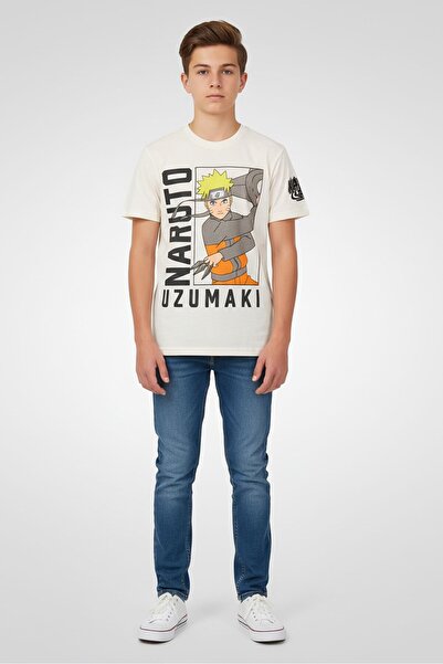 NARUTO تيشيرت للأولاد بأكمام قصيرة وياقة دائرية بتصميم شيبودن، باللون الأبيض ...