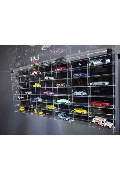 MASTERPOL SİYAH 1/64 ölçekli Kapaklı 49lu koleksiyon araba rafı araç standı d...