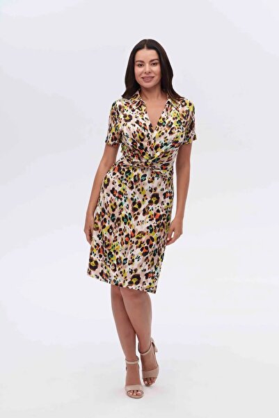 Canel imprimeu leopard Rochie midi cu mâneci scurte - Eleganță casuală