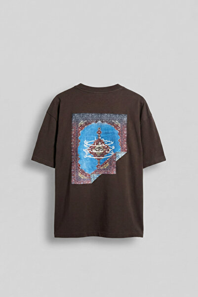 ablukaonline Ανδρικό T-Shirt με έμπλαστρο στην πλάτη oversized Καφέ