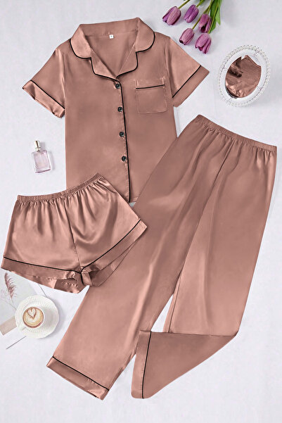 Sweet Dream 3 in 1 Pajama Set for Women Soft Silk Satin Sleepwear