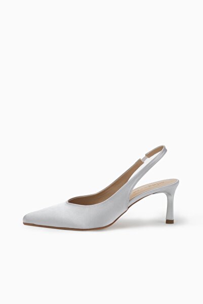 Mio Gusto Λάνα Ασημί Χρώμα Σατέν Γυναικείο Παπούτσι με τακούνι
