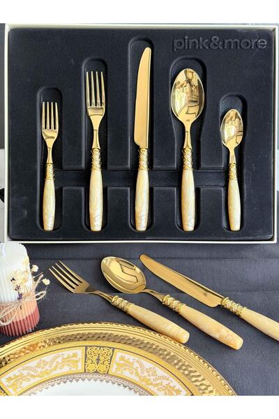 Pink&More Cutlery Set 30 Pieces for 6 People Mihri Beige Gold