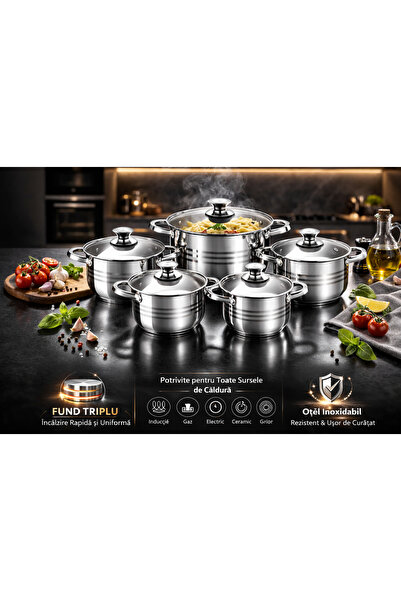 OEM Set of 10 Deep Pots ADANCI in Stainless Steel