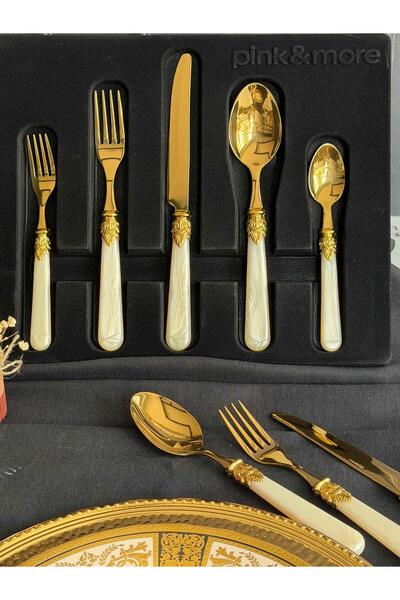 Pink&More Cutlery Set 30 Pieces for 6 People Marta Beige Gold