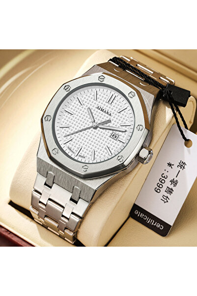 AIMANA Luxury Men's Watch - Royal Oak Style, White Grid Dial, Stainless Steel...