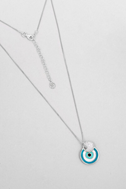 So CHIC... Nazar Figürlü 18 Ayar Beyaz Altın Kaplama 45 Cm Gümüş Minimal Kolye
