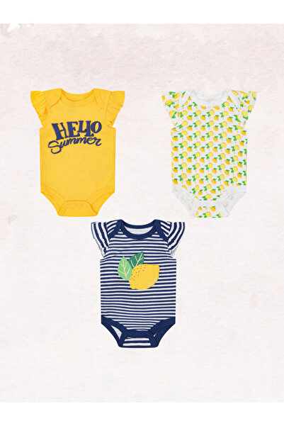 Mother's Choice By Styli Pack of 3 -Lemon Print Ruffle Sleeve Bodysuit