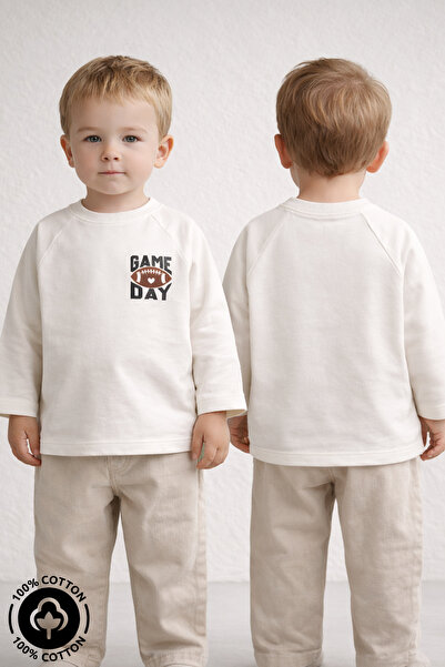 Miniel Erkek Game Day Baskılı %100 Pamuklu Oversize Uzun Kollu T-shirt Bebek-...