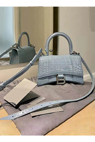 Balencia XS Hourglass Top Handle Bag in Crocodile Embossed Calfskin