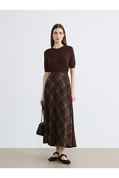LC Waikiki Nevavm Farklı Color Combination Zippered Plaid Flared Skirt
