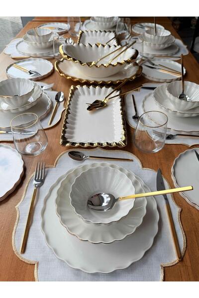 ROSSEV Porselen Yemek Takımı 6 Kişilik 87 Parça Twist Gold Sofya